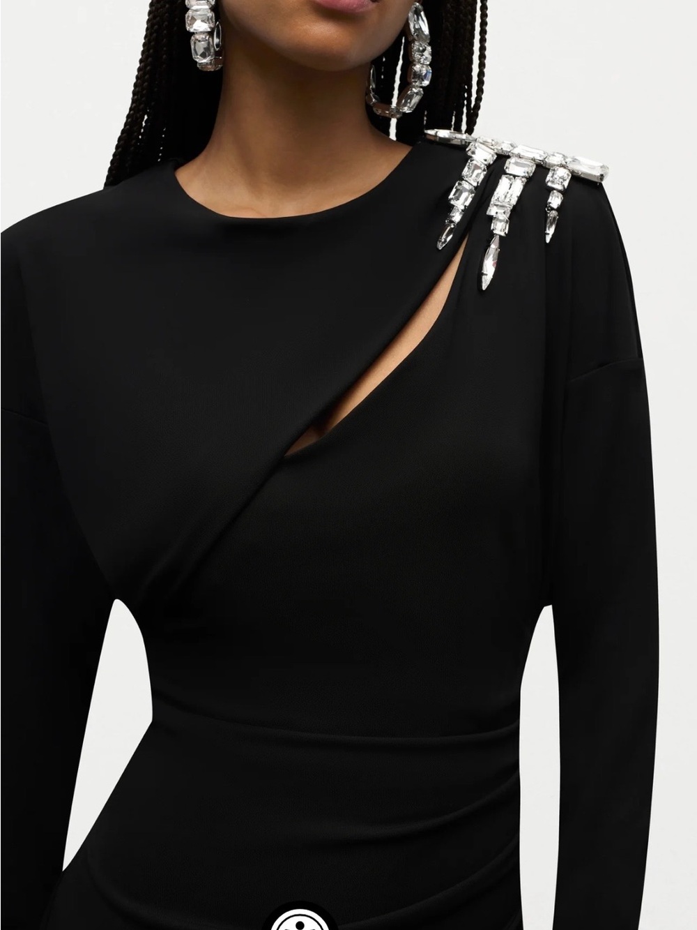 AREA Black Long-Sleeve Dress with Crystal Shoulder Detail